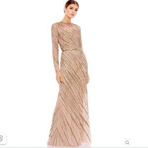 LONG SLEEVE BEADED COLUMN GOWN Size 8 COLOR — Mocha New With Tags